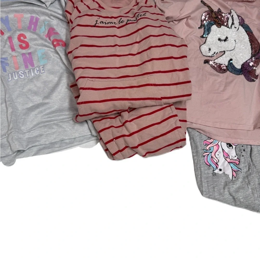 Girls Red Pink Striped Unicorn Sequin Pajama Justic Set of 3